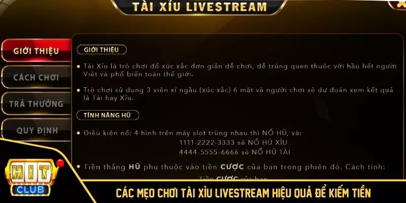 Các mẹo chơi Tài Xỉu Livestream hiệu quả để kiếm tiền