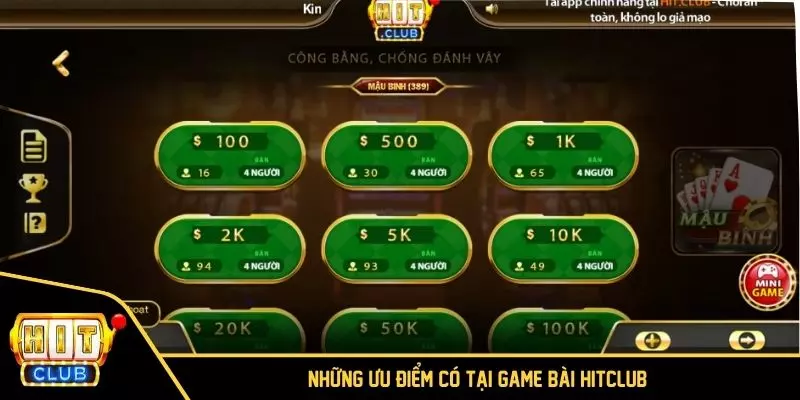 Những ưu điểm có tại game bài HITCLUB